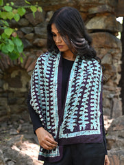 Light & Soft. Handcrafted Silk Batik Scarf - Moonlit Fern