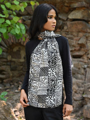 Light & Soft. Handcrafted Silk Batik Scarf - Monochrome Mosaic