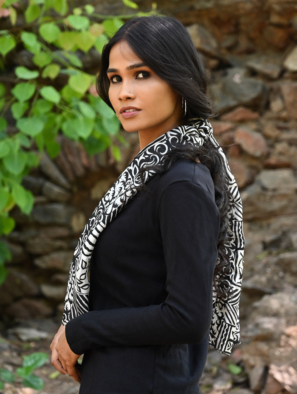 Light & Soft. Handcrafted Silk Batik Scarf - Monochrome Mosaic