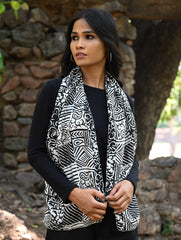 Light & Soft. Handcrafted Silk Batik Scarf - Monochrome Mosaic