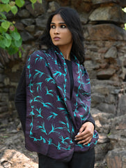 Light & Soft. Handcrafted Silk Batik Scarf - Midnight Vine