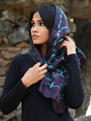 Light & Soft. Handcrafted Silk Batik Scarf - Midnight Vine