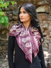 Light & Soft. Handcrafted Silk Batik Scarf - Brown Plum