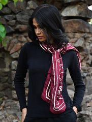Light & Soft. Handcrafted Silk Batik Scarf - Whimsical Burgundy