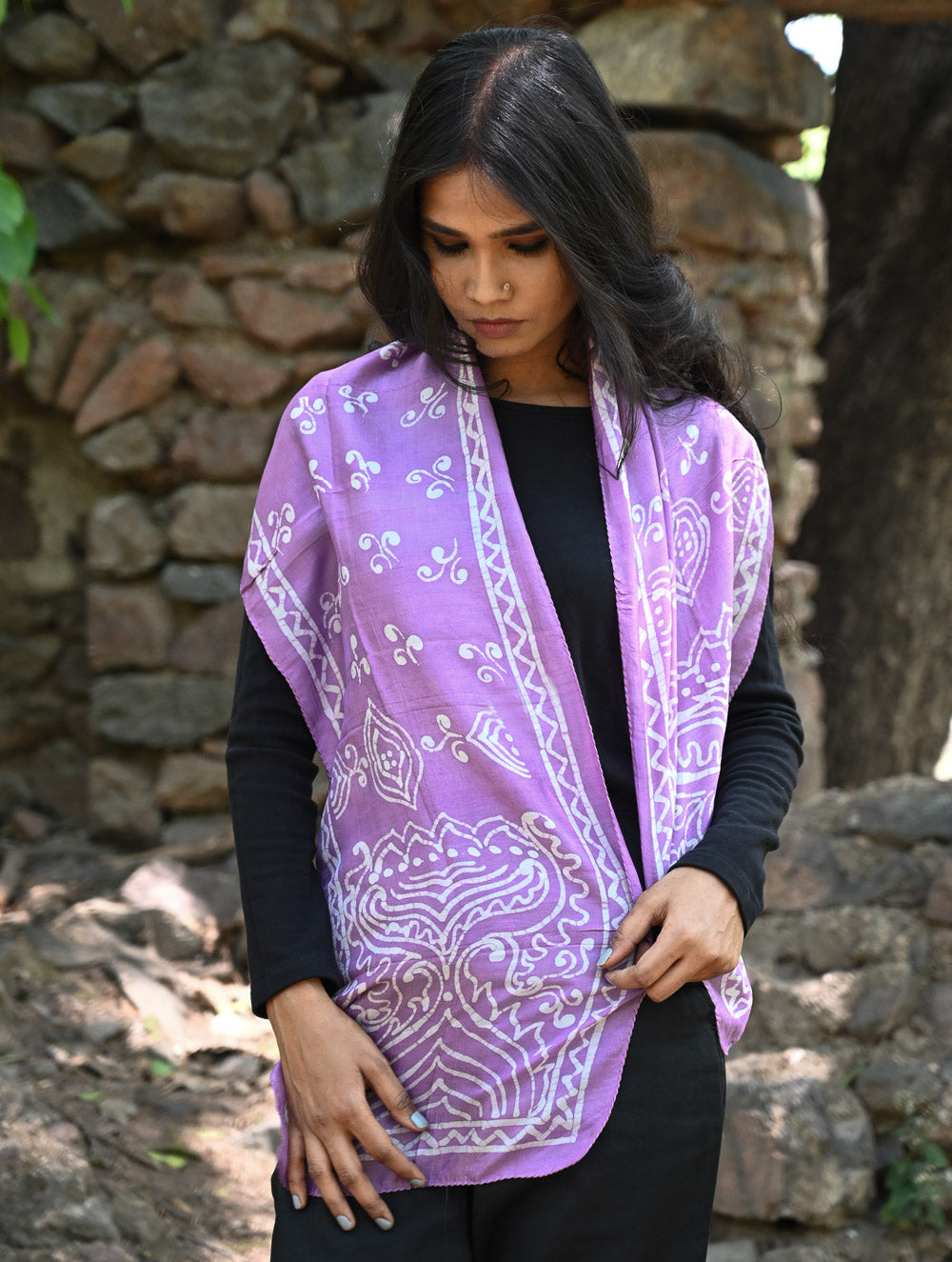 Light & Soft. Handcrafted Silk Batik Scarf - Lilac Garden