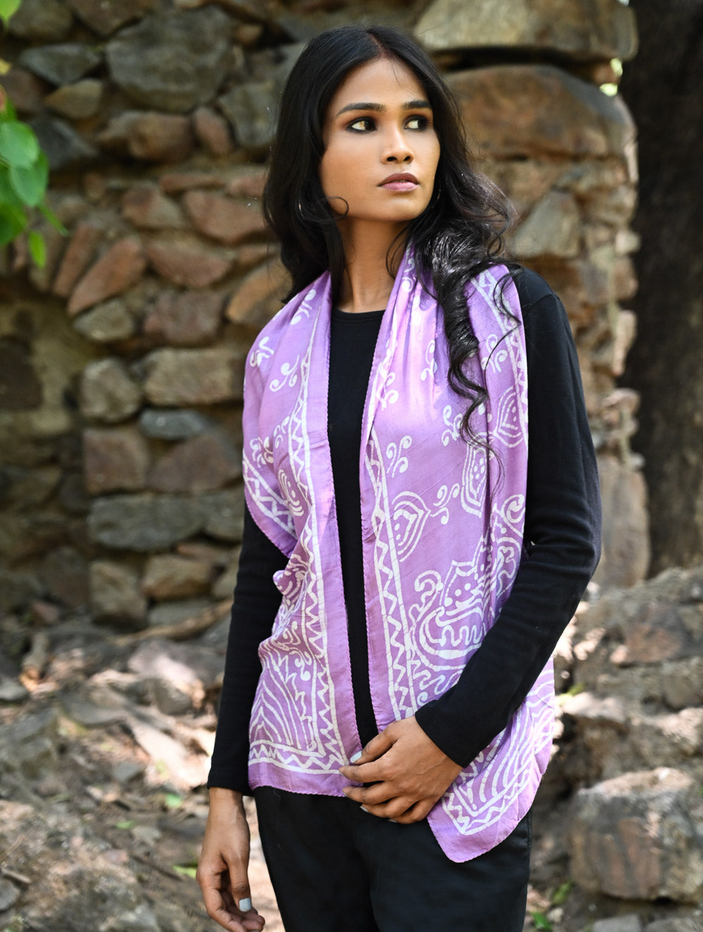 Light & Soft. Handcrafted Silk Batik Scarf - Lilac Garden