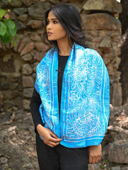 Light & Soft. Handcrafted Silk Batik Scarf - Sky Blooms