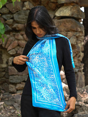 Light & Soft. Handcrafted Silk Batik Scarf - Sky Blooms