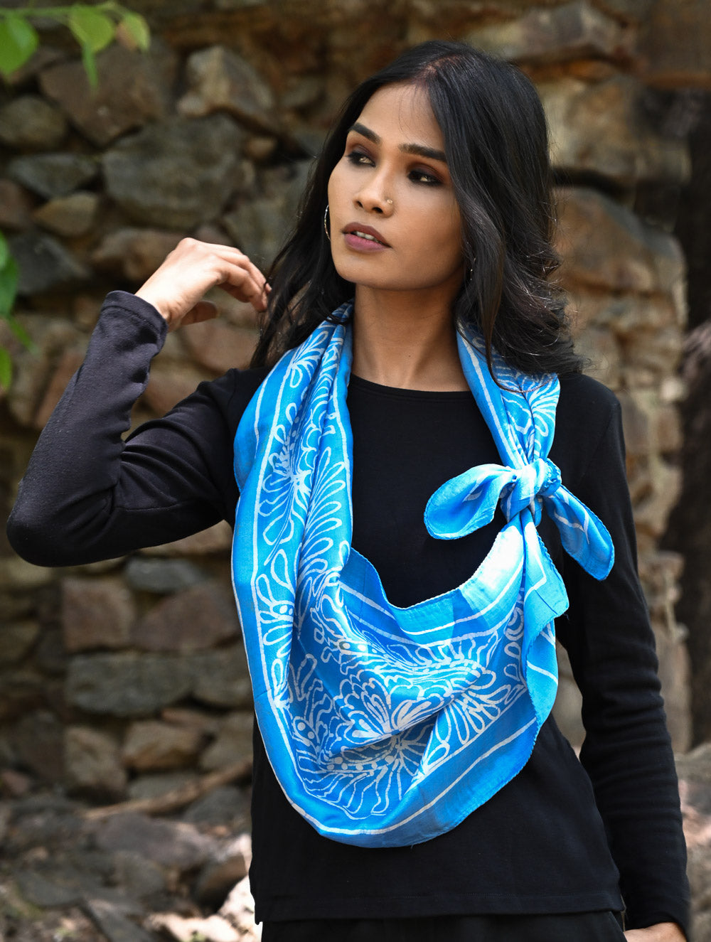 Light & Soft. Handcrafted Silk Batik Scarf - Sky Blooms