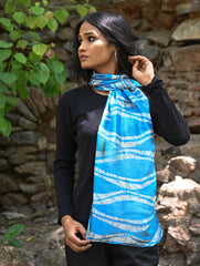 Light & Soft. Handcrafted Silk Batik Scarf - River Lines