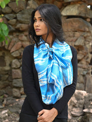 Light & Soft. Handcrafted Silk Batik Scarf - River Lines