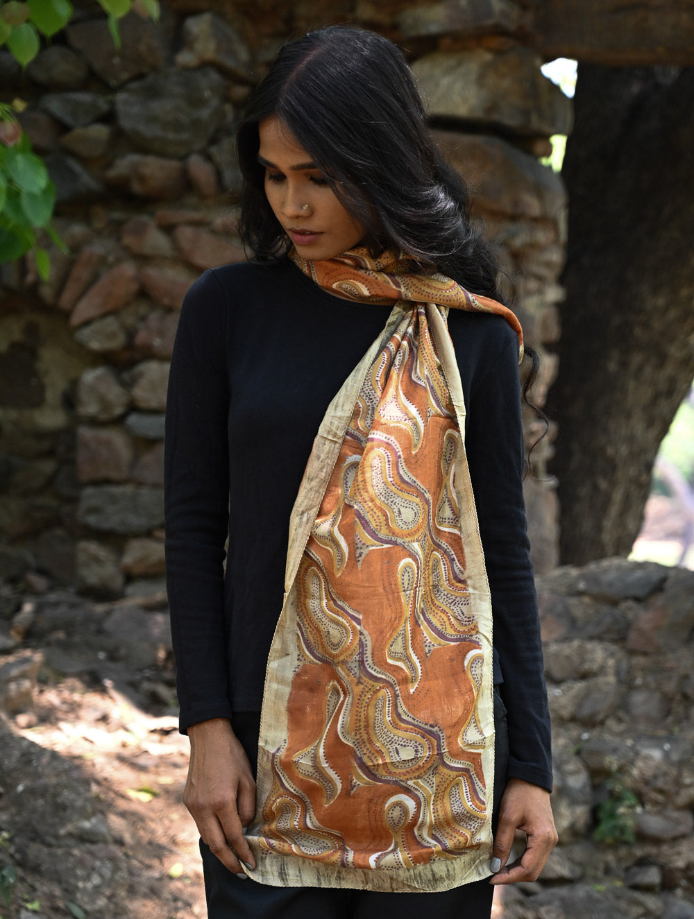 Light & Soft. Handcrafted Silk Batik Scarf - Desert Dunes