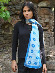 Light & Soft. Handcrafted Silk Batik Scarf - Blue Fields