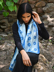Light & Soft. Handcrafted Silk Batik Scarf - Blue Fields