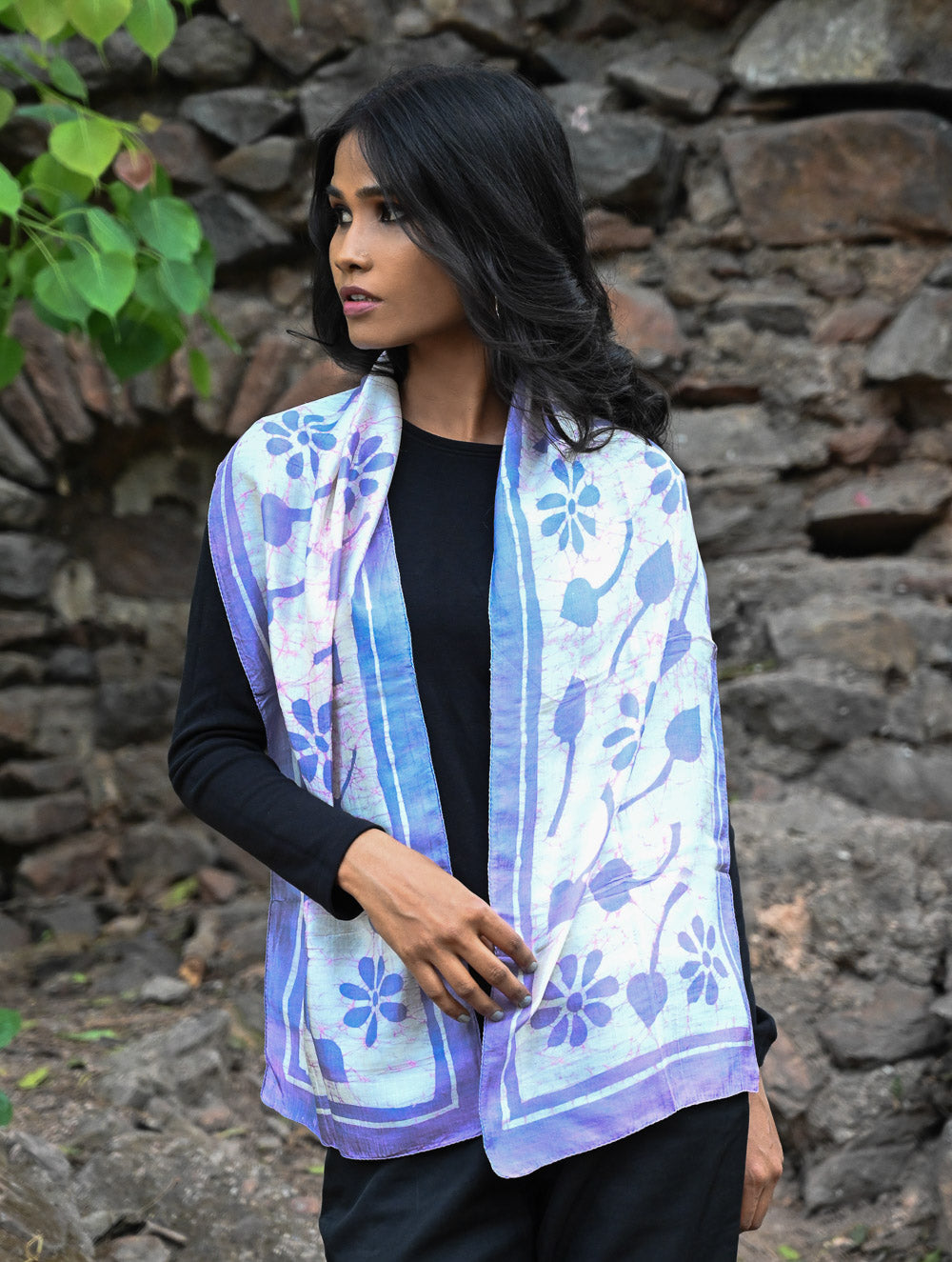 Light & Soft. Handcrafted Silk Batik Scarf - Lavender Bouquet
