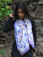 Light & Soft. Handcrafted Silk Batik Scarf - Lavender Bouquet