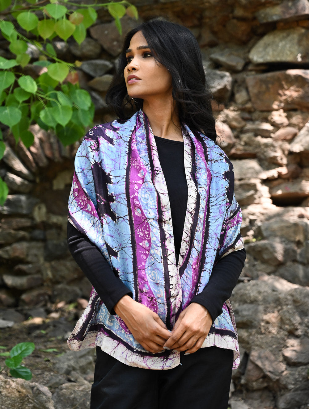 Light & Soft. Handcrafted Silk Batik Scarf - Amethyst