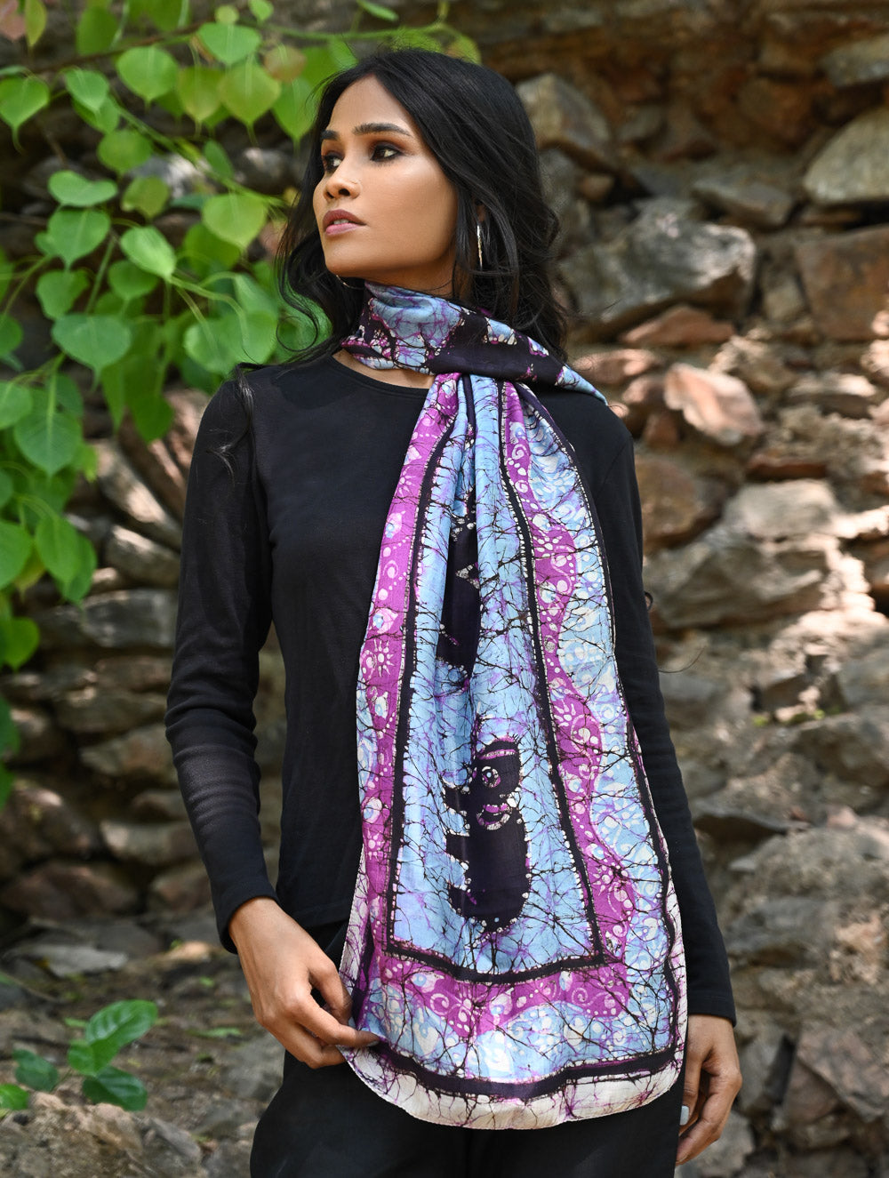 Light & Soft. Handcrafted Silk Batik Scarf - Amethyst