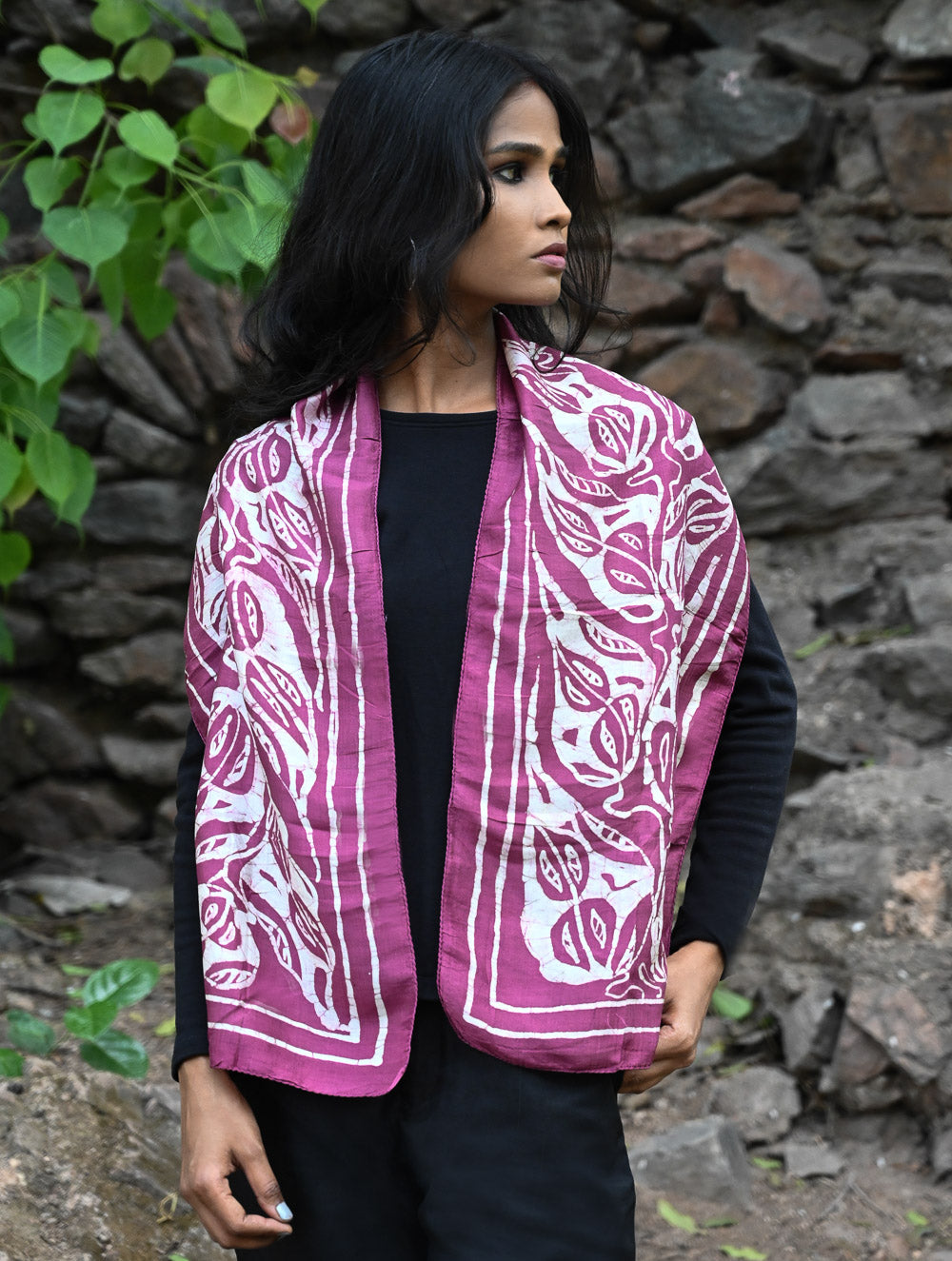 Light & Soft. Handcrafted Silk Batik Scarf - Mulberry Vine