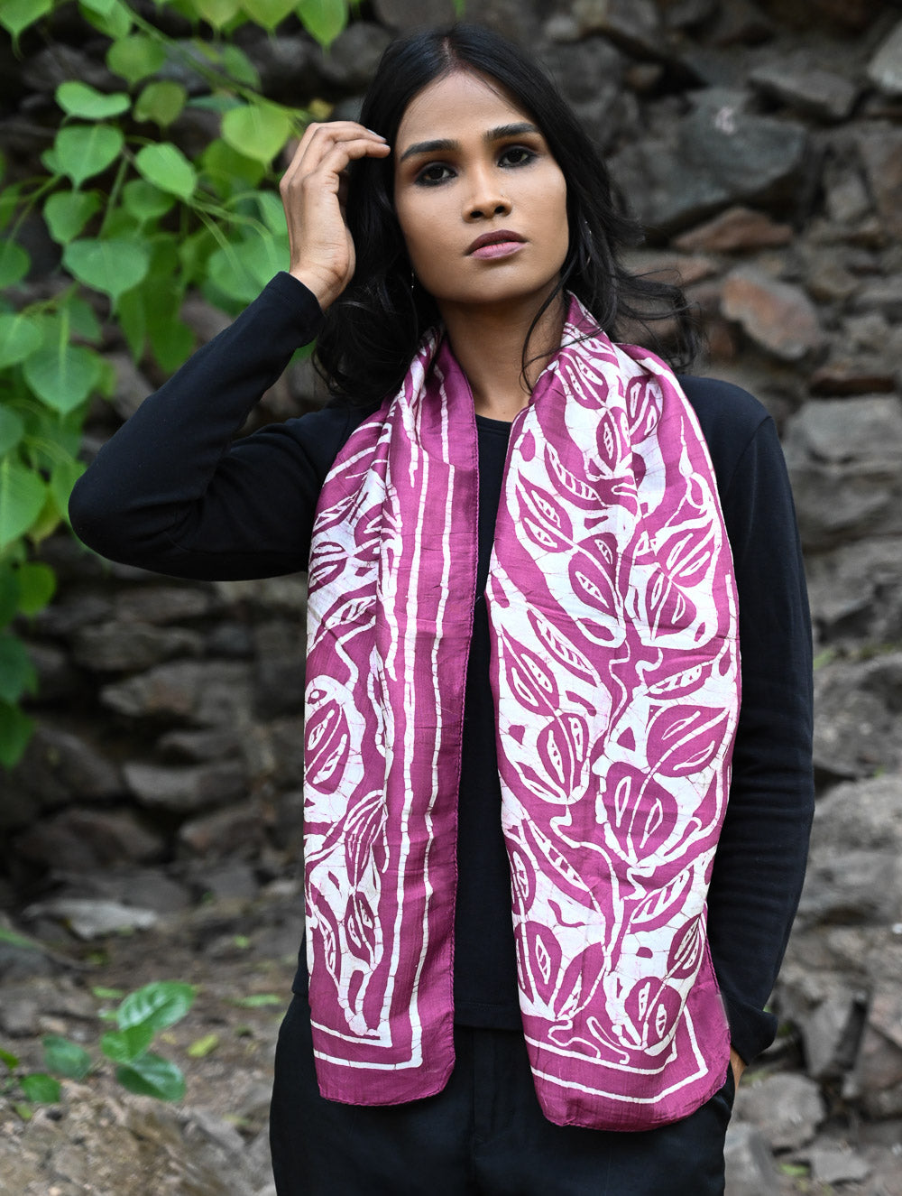 Light & Soft. Handcrafted Silk Batik Scarf - Mulberry Vine