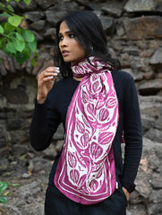 Light & Soft. Handcrafted Silk Batik Scarf - Mulberry Vine
