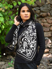 Light & Soft. Handcrafted Silk Batik Scarf - Ebony Scroll
