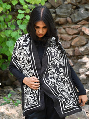 Light & Soft. Handcrafted Silk Batik Scarf - Ebony Scroll