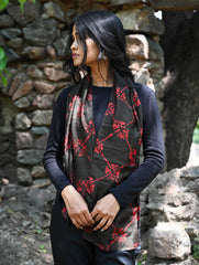 Light & Soft. Handcrafted Silk Batik Scarf - Crimson Grid