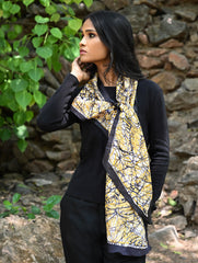 Light & Soft. Handcrafted Silk Batik Scarf - Golden Web