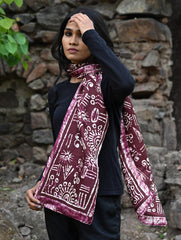 Light & Soft. Handcrafted Silk Batik Scarf - Burgundy Glyph