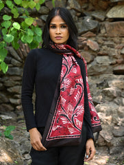 Light & Soft. Handcrafted Silk Batik Scarf - Ruby Feathers