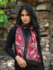 Light & Soft. Handcrafted Silk Batik Scarf - Ruby Feathers