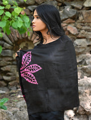 Light & Elegant. Handcrafted Silk Batik Stole - Fuchsia Leaves
