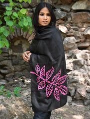 Light & Elegant. Handcrafted Silk Batik Stole - Fuchsia Leaves