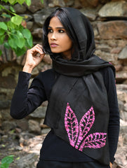 Light & Elegant. Handcrafted Silk Batik Stole - Fuchsia Leaves