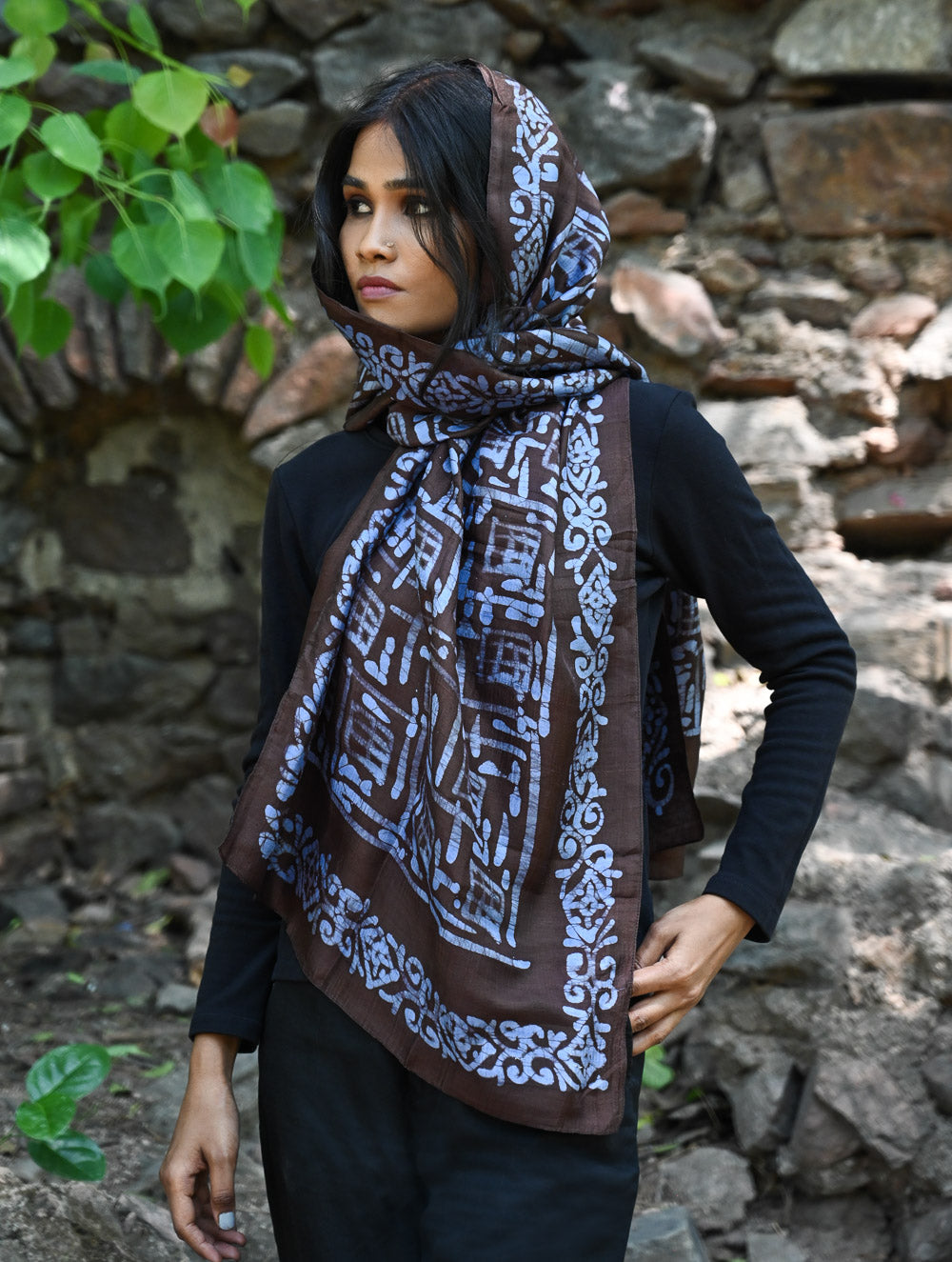 Light & Elegant. Handcrafted Silk Batik Stole  - Cerulean Glyph