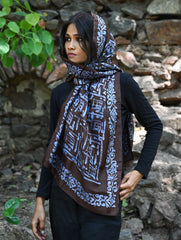 Light & Elegant. Handcrafted Silk Batik Stole  - Cerulean Glyph