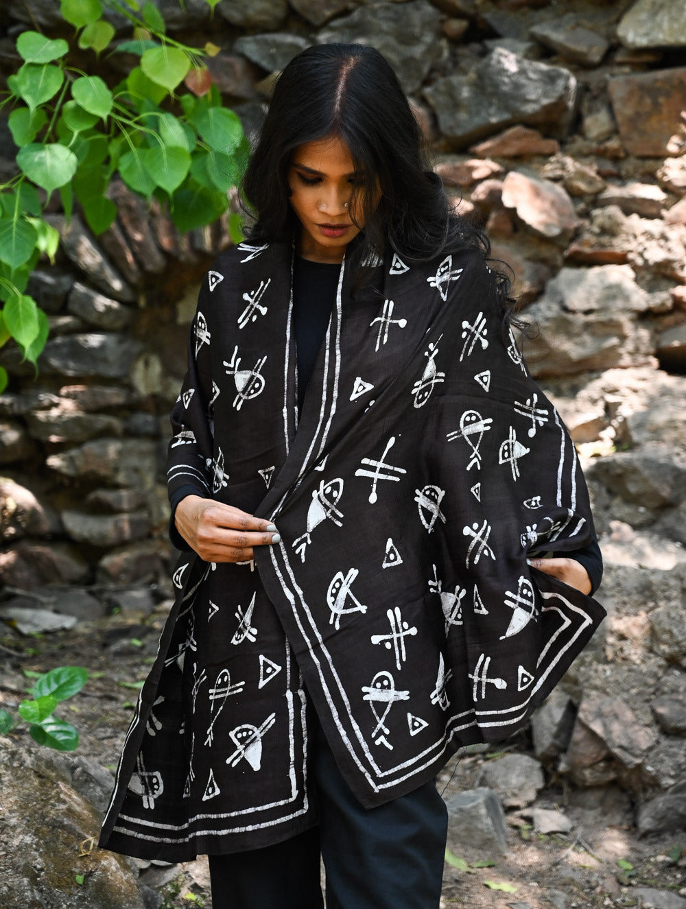 Light & Elegant. Handcrafted Silk Batik Stole  - Glyph Bundle