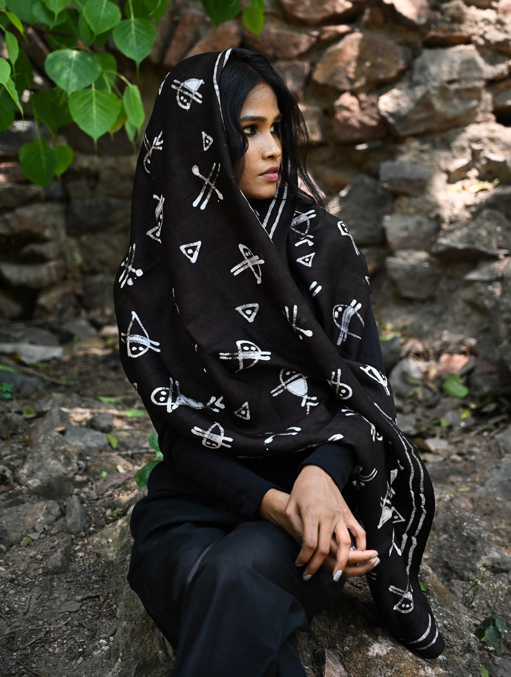 Light & Elegant. Handcrafted Silk Batik Stole  - Glyph Bundle
