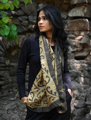 Light & Elegant. Handcrafted Silk Batik Stole - Charcoal Vines