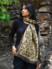 Light & Elegant. Handcrafted Silk Batik Stole - Charcoal Vines