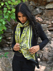 Light & Soft. Handcrafted Silk Batik Scarf - Olive Garden