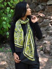 Light & Soft. Handcrafted Silk Batik Scarf - Olive Garden