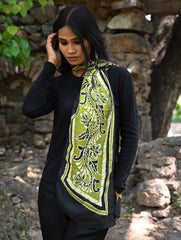 Light & Soft. Handcrafted Silk Batik Scarf - Olive Garden