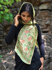 Light & Soft. Handcrafted Silk Batik Scarf - Sage Garden