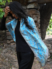 Light & Soft. Handcrafted Silk Batik Scarf - Sky Web