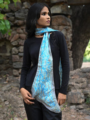 Light & Soft. Handcrafted Silk Batik Scarf - Sky Web