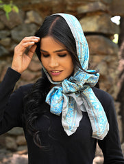 Light & Soft. Handcrafted Silk Batik Scarf - Sky Web