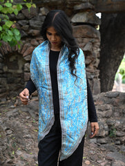 Light & Soft. Handcrafted Silk Batik Scarf - Sky Web