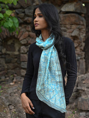 Light & Soft. Handcrafted Silk Batik Scarf - Blue Slate